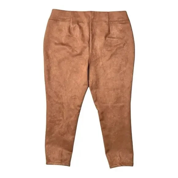 Cato Faux Suede Plus Size Pants 18/20W Stretch Waist, High Rise, Workwear, Brown - Picture 2 of 4